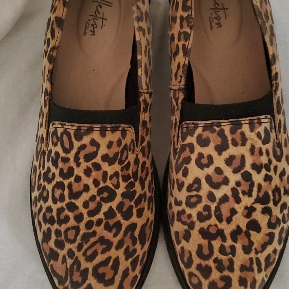 CLARKS faux suede slip on shoes size 10